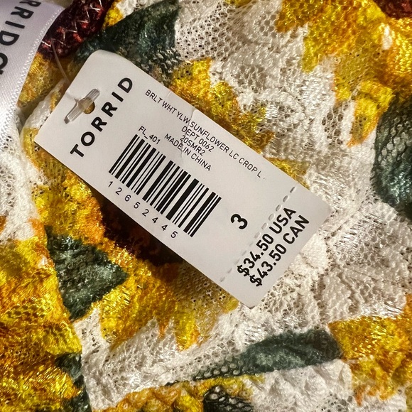 NWT Torrid Sunflower Lace Longline Bralette Size: 3 - Picture 3 of 3